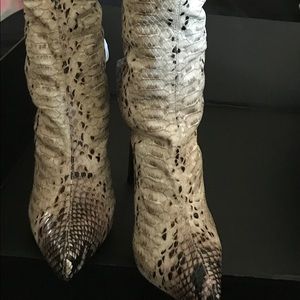 Snakeskin Thigh High Cutout Heel Boots